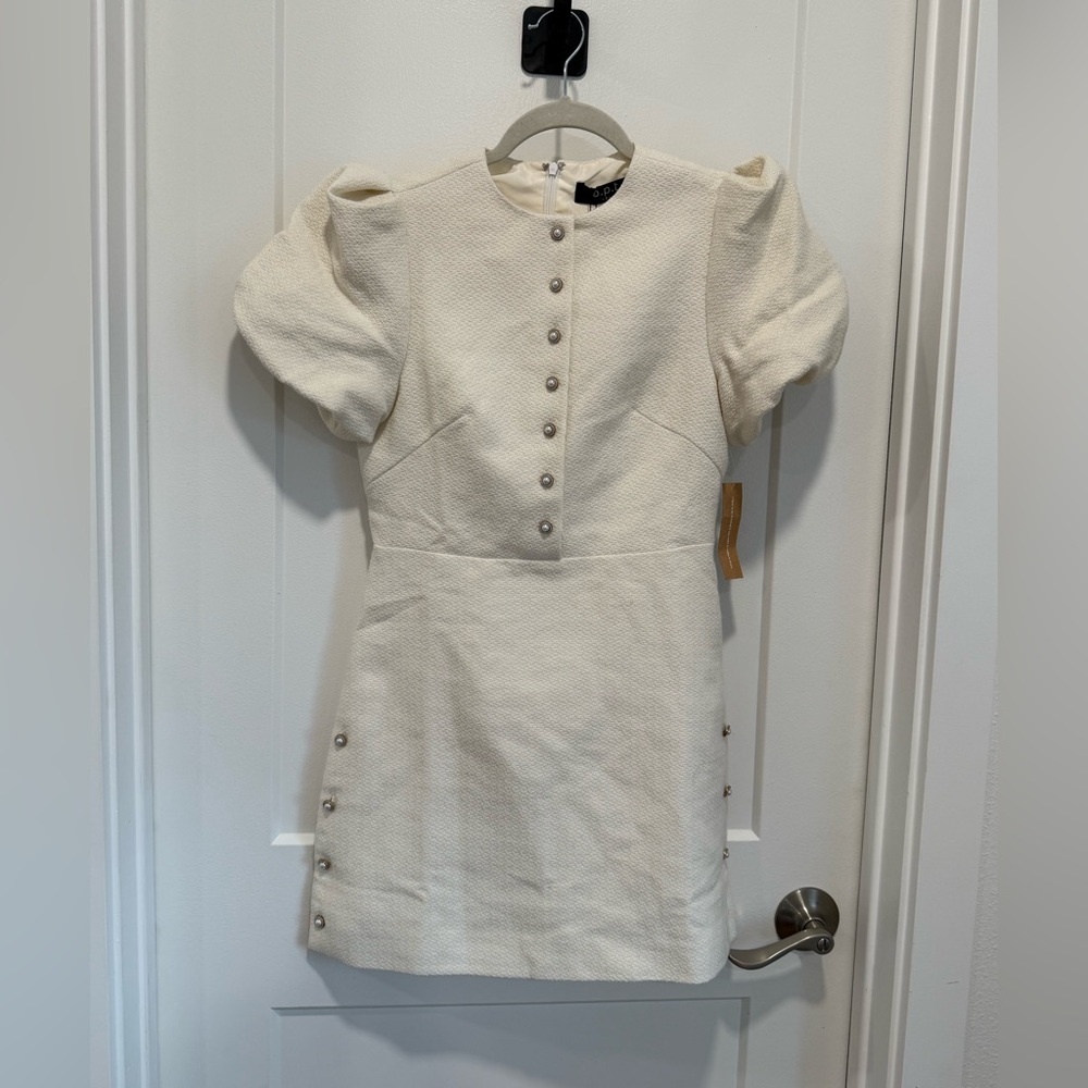 Chic Cream Mini Dress with Button Accents
